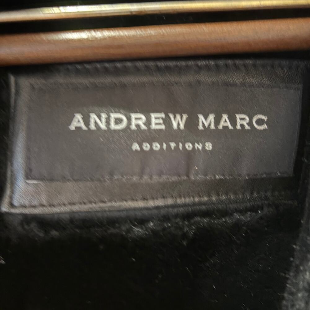 Andrew Marc Leather Coat Mid Length Fox Fur Trim Size Small - Picture 8 of 14